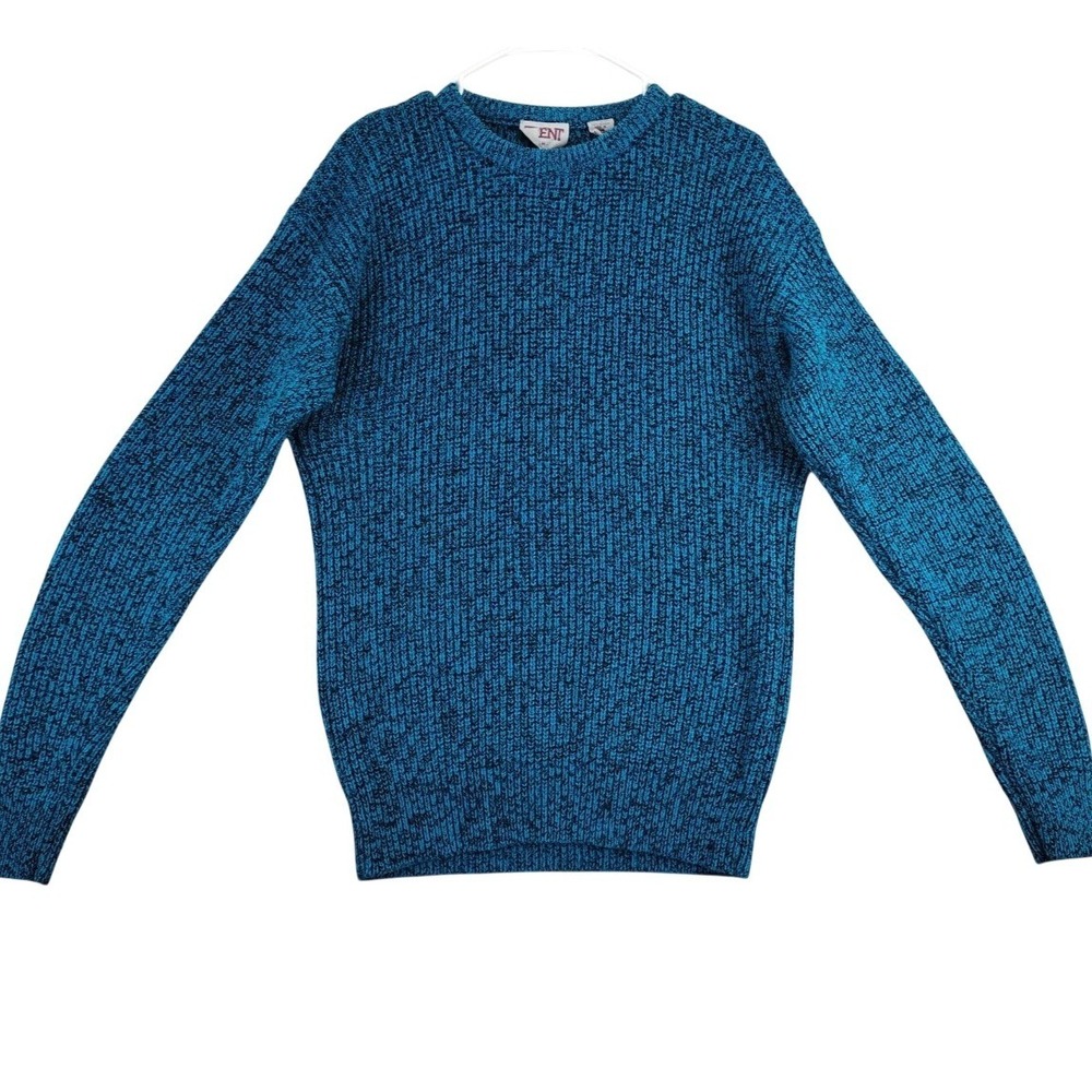 TRENT Men's Blue Black Speckled Knit Sweater Pullover Crewneck Size M Acrylic